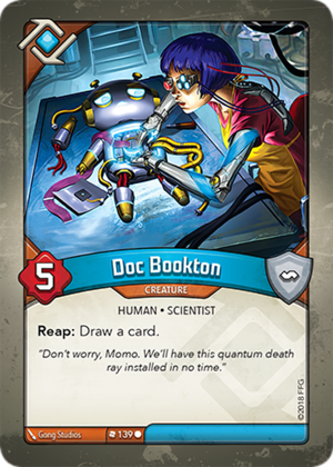 Doc Bookton, a KeyForge card illustrated by Gong Studios