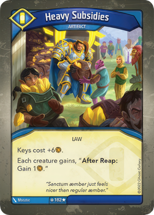Heavy Subsidies, a KeyForge card illustrated by Monztre