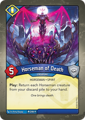 Horseman of Death, a KeyForge card illustrated by Eric Kenji Aoyagi