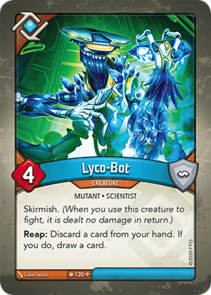 Lyco-Bot, a KeyForge card illustrated by Colin Searle