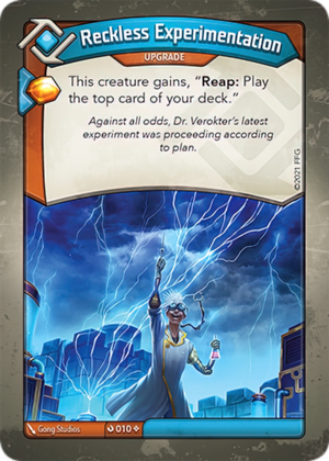 Reckless Experimentation, a KeyForge card illustrated by Gong Studios