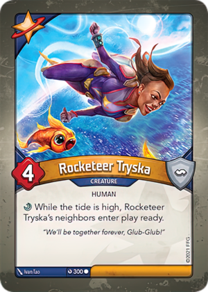 Rocketeer Tryska, a KeyForge card illustrated by Ivan Tao