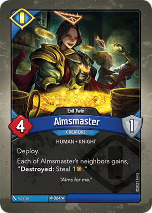 Almsmaster (Evil Twin), a KeyForge card illustrated by Ivan Tao