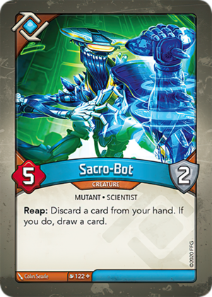 Sacro-Bot, a KeyForge card illustrated by Colin Searle