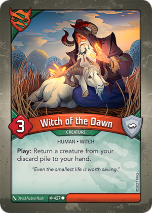 Witch of the Dawn, a KeyForge card illustrated by David Auden Nash