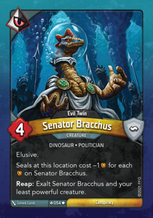 Senator Bracchus (Evil Twin), a KeyForge card illustrated by Tomek Larek