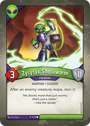 Zysysyx Shockworm, a KeyForge card illustrated by Chris Bjors