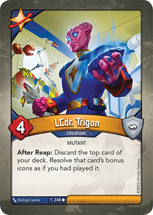 LCdr. Trigon, a KeyForge card illustrated by Rodrigo Camilo