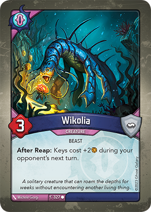 Wikolia, a KeyForge card illustrated by Michele Giorgi