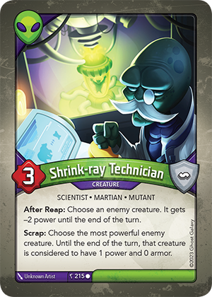 Shrink-ray Technician, a KeyForge card illustrated by MadBoogie Creations
