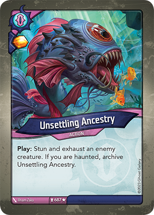 Unsettling Ancestry, a KeyForge card illustrated by Ilham Zaka