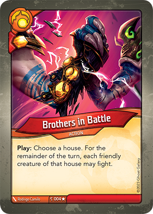 Brothers in Battle, a KeyForge card illustrated by Rodrigo Camilo