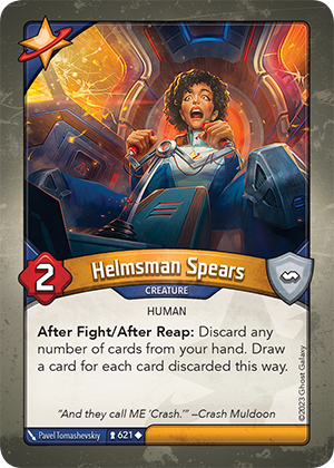 Helmsman Spears, a KeyForge card illustrated by Human