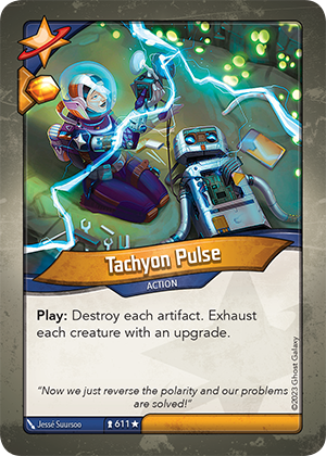 Tachyon Pulse, a KeyForge card illustrated by Jessé Suursoo