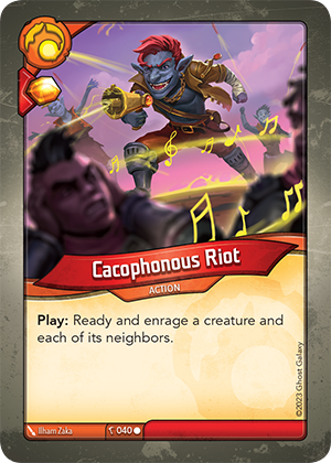 Cacophonous Riot, a KeyForge card illustrated by Ilham Zaka