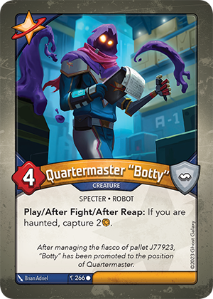 Quartermaster “Botty”, a KeyForge card illustrated by Brian Adriel