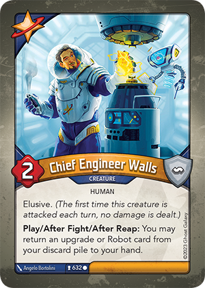 Chief Engineer Walls, a KeyForge card illustrated by Ângelo Bortolini