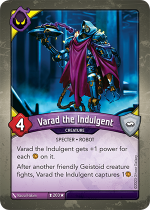 Varad the Indulgent, a KeyForge card illustrated by Robot