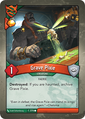 Grave Pixie, a KeyForge card illustrated by Scott Schomburg
