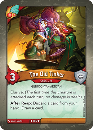 The Old Tinker, a KeyForge card illustrated by Marc Escachx