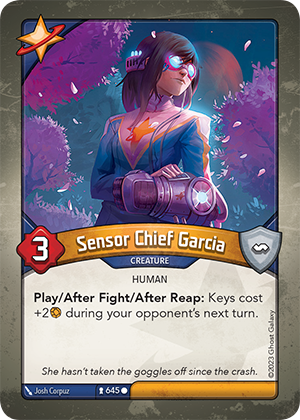 Sensor Chief Garcia, a KeyForge card illustrated by Josh Corpuz
