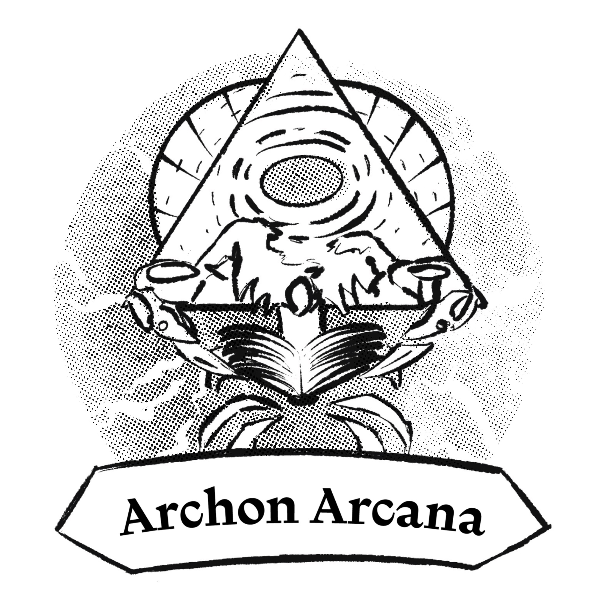 The Archon Arcana logo, an Archon holding an open book