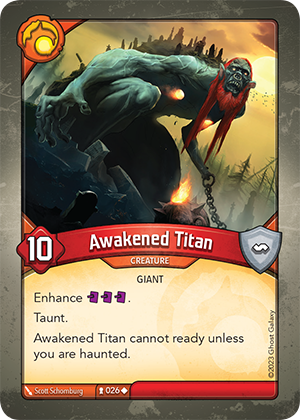 Awakened Titan, a KeyForge card illustrated by Scott Schomburg