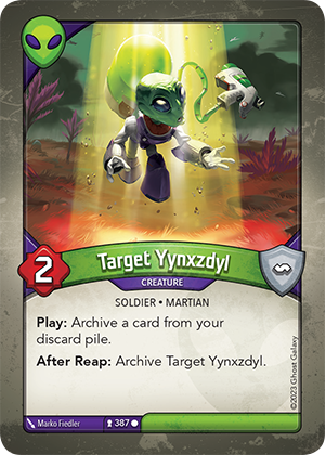 Target Yynxzdyl, a KeyForge card illustrated by Marko Fiedler