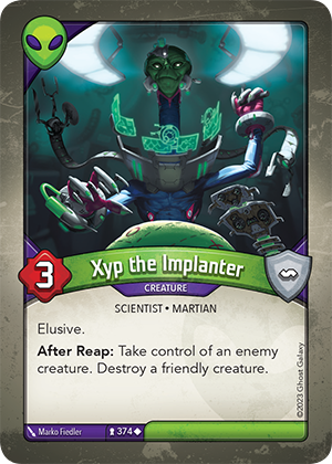 Xyp the Implanter, a KeyForge card illustrated by Marko Fiedler