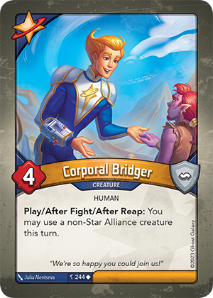 Corporal Bridger, a KeyForge card illustrated by Julia Alentseva