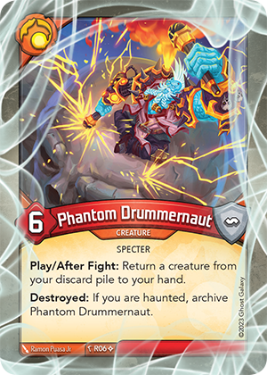 Phantom Drummernaut, a KeyForge card illustrated by Monztre