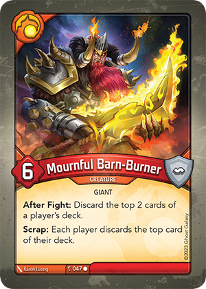 Mournful Barn-Burner, a KeyForge card illustrated by Kaion Luong