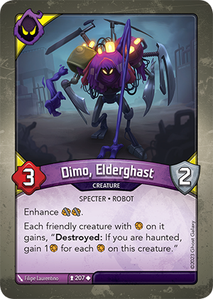 Dimo, Elderghast, a KeyForge card illustrated by Robot