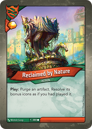 Reclaimed by Nature, a KeyForge card illustrated by Michele Giorgi