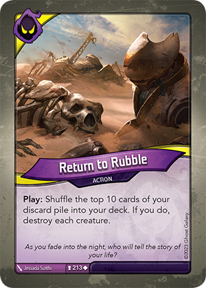Return to Rubble, a KeyForge card illustrated by Jessada Sutthi