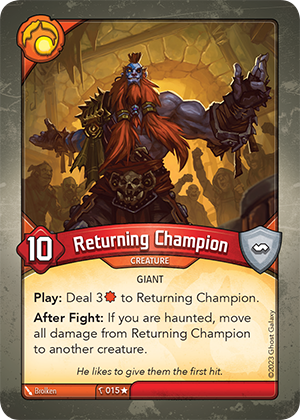 Returning Champion, a KeyForge card illustrated by Brolken
