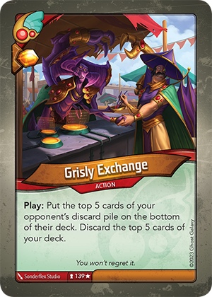 Grisly Exchange, a KeyForge card illustrated by Sonderflex Studio