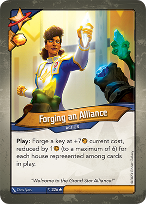 Forging an Alliance, a KeyForge card illustrated by Chris Bjors