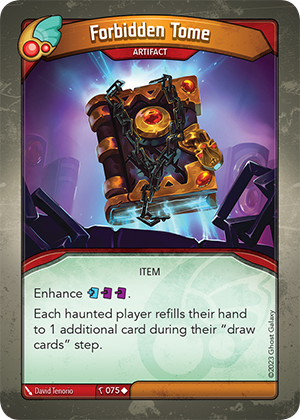 Forbidden Tome, a KeyForge card illustrated by David Tenorio
