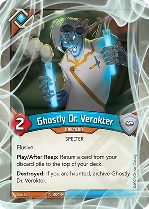 Ghostly Dr. Verokter, a KeyForge card illustrated by Ivan Tao