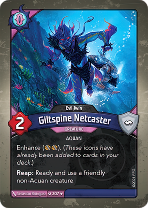 Giltspine Netcaster (Evil Twin), a KeyForge card illustrated by Sebastián Rodríguez