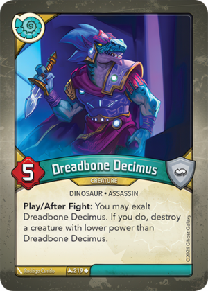 Dreadbone Decimus, a KeyForge card illustrated by Dinosaur