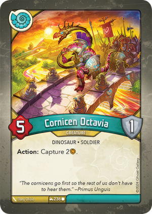 Cornicen Octavia, a KeyForge card illustrated by Dinosaur