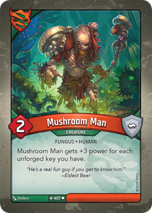 Mushroom Man, a KeyForge card illustrated by Brolken