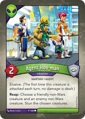 Agent Hoo-man, a KeyForge card illustrated by Marko Fiedler