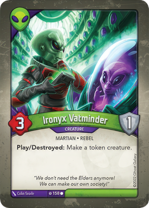Ironyx Vatminder, a KeyForge card illustrated by Colin Searle