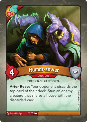 Rumor-sower, a KeyForge card illustrated by Edgar Hidalgo