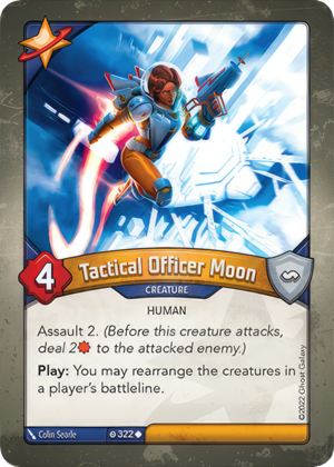 Tactical Officer Moon, a KeyForge card illustrated by Colin Searle