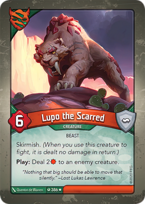 Lupo the Scarred, a KeyForge card illustrated by Quentin de Warren