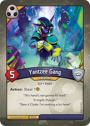 Yantzee Gang, a KeyForge card illustrated by Gabriel Rubio